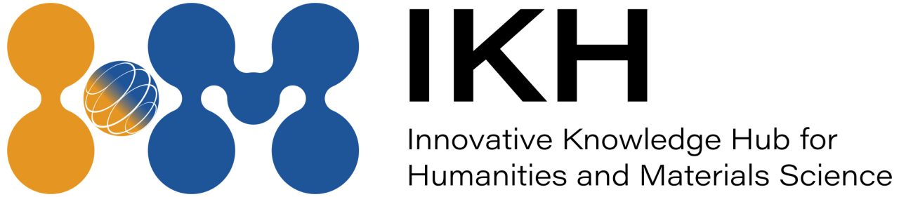 HumanitiesとMaterialsの頭文字をとったマークとIKHの文字、Innovative Knowledge Hub for Humanities and Materials Science　が描かれたロゴマーク